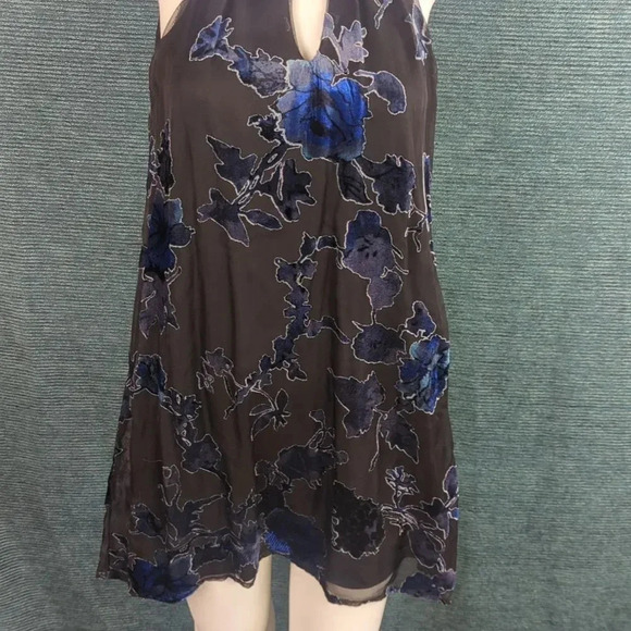 As U Wish Gigi Trapeze Swing Dress, Burned Out Velvet Blue On Black - Picture 5 of 14